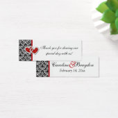 レッド白黒ダマスク結合ハートメッセージカード2 (デスク)