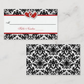 レッド白黒ダマスク結合ハート座席表 プレイスカード (正面/裏面)