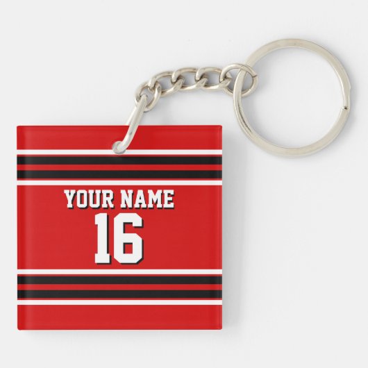 レッド白黒チームカスタムジャージーの番号名 キーホルダー (裏面)