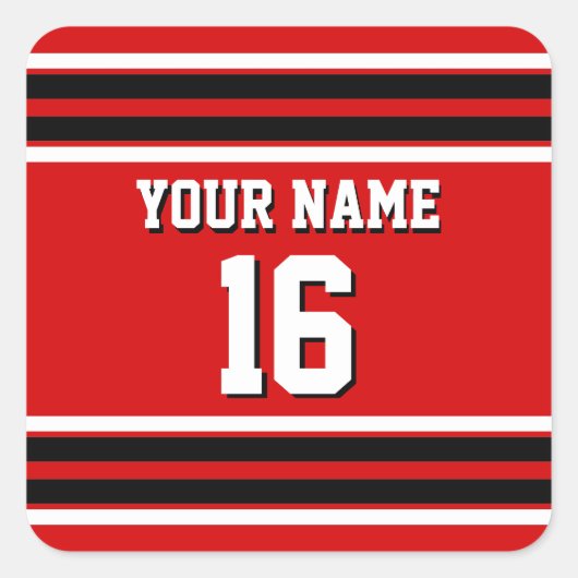 レッド白黒チームカスタムジャージーの番号名 スクエアシール (正面)
