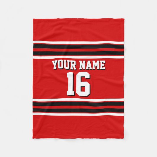 レッド白黒チームカスタムジャージーの番号名 フリースブランケット (正面)