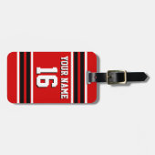 レッド白黒チームカスタムジャージーの番号名 ラゲッジタグ (正面横)