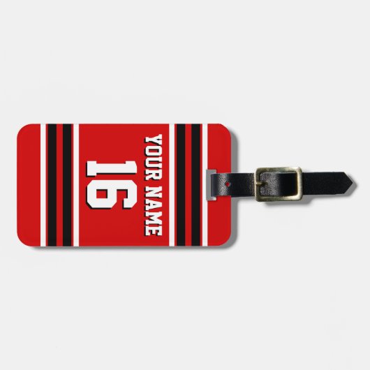 レッド白黒チームカスタムジャージーの番号名 ラゲッジタグ (正面横)