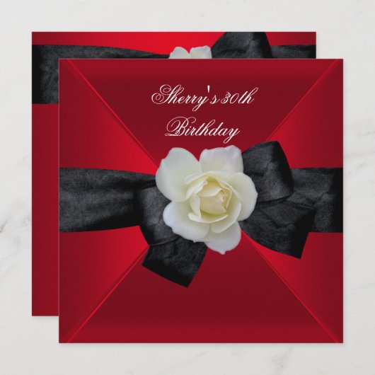 レッド白黒バラ30th誕生日パーティー 招待状 (正面/裏面)
