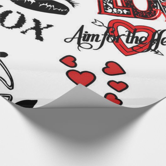 レッド白黒バレンタインデーラッピング紙 ラッピングペーパー (コーナー)