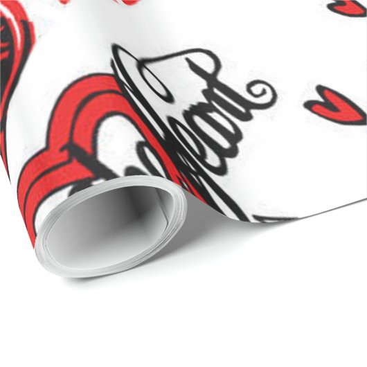 レッド白黒バレンタインデーラッピング紙 ラッピングペーパー (ロールコーナー)