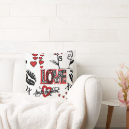 レッド白黒バレンタインモチーフ装飾用クッション クッション