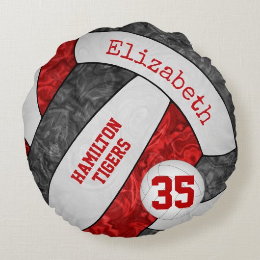 レッド白黒バレーチームが女の子の色を染める ラウンドクッション (裏面)