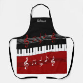 レッド白黒パーソナライズされたピアノ鍵 エプロン (正面)