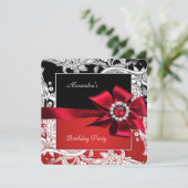 レッド白黒フローラ誕生日パーティー 招待状 (スタンド正面)