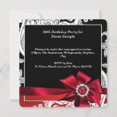 レッド白黒フローラ誕生日パーティー 招待状 (裏面)