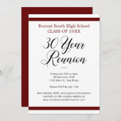 レッド白黒ミニマリスト30年クラス懇親会 招待状 (正面/裏面)