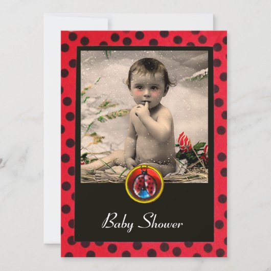 レッド白黒ラディバグモノグラム写真テンプレート 招待状 (正面)