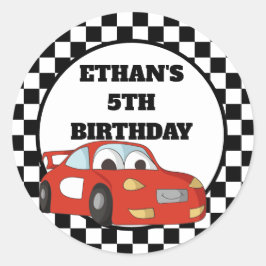 レッド白黒レースカーバースデーパーティー ラウンドシール