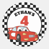 レッド白黒レースカー4th誕生日パーティー ラウンドシール (正面)