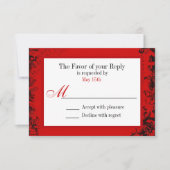 レッド白黒ヴィンテージプリント結婚出欠確認カード 出欠カード (正面)