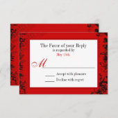 レッド白黒ヴィンテージプリント結婚出欠確認カード 出欠カード (正面/裏面)