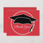 レッド白黒卒業キャップありがとう サンキューカード (正面/裏面)