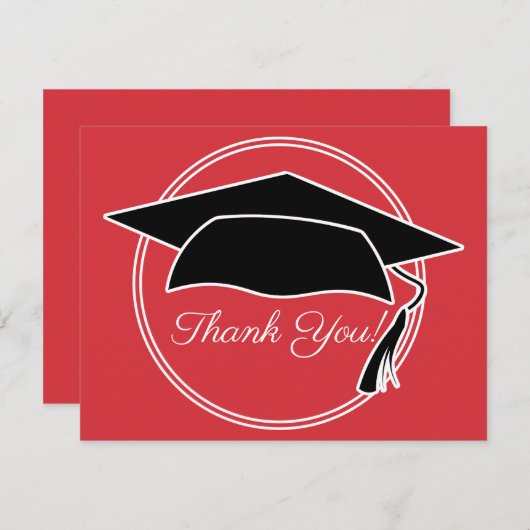 レッド白黒卒業キャップありがとう サンキューカード (正面/裏面)