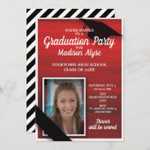 レッド白黒卒業パーティーの写真 招待状 (正面/裏面)