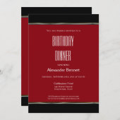 レッド白黒誕生日ディナーパーティー 招待状 (正面/裏面)
