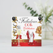 レッド白黒金ゴールド素晴らしい誕生日パーティー 招待状 (スタンド正面)