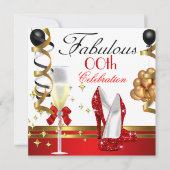 レッド白黒金ゴールド素晴らしい誕生日パーティー 招待状 (正面)