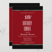 レッド白黒18th誕生日ディナーパーティー 招待状 (正面/裏面)