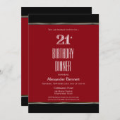 レッド白黒21stバースデーディナーパーティー 招待状 (正面/裏面)