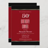 レッド白黒50th誕生日ディナーパーティー 招待状 (正面/裏面)