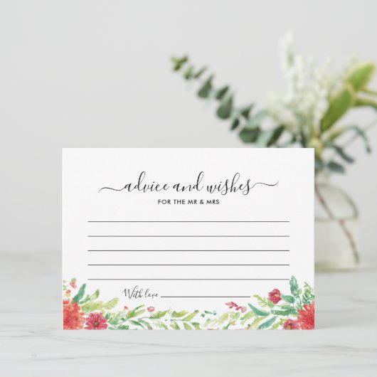 レッド空白のフローラス結婚ゲストアドバイスウィッシュカード 招待状 (スタンド正面)