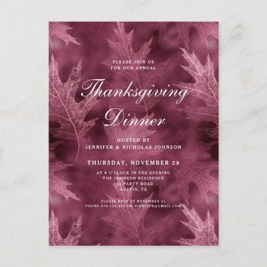 レッド紅葉感謝祭 インビテーションポストカード (正面)