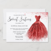 レッド素晴らしグリッターガウンドレススウィート16パーティー 招待状 (正面)