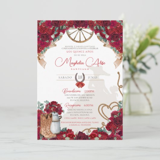 レッド素朴ウエスタンチャロキンセニェラ招待状 招待状 (スタンド正面)