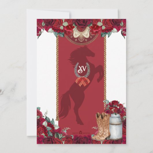 レッド素朴ウエスタンチャロキンセニェラ招待状 招待状 (裏面)