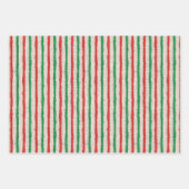 レッド素朴グリーンタンストライプズBURLAPホリデー ラッピングペーパーシート (正面)