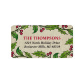 レッド素朴グリーンホリーベリーリース差出人住所 ラベル (正面)