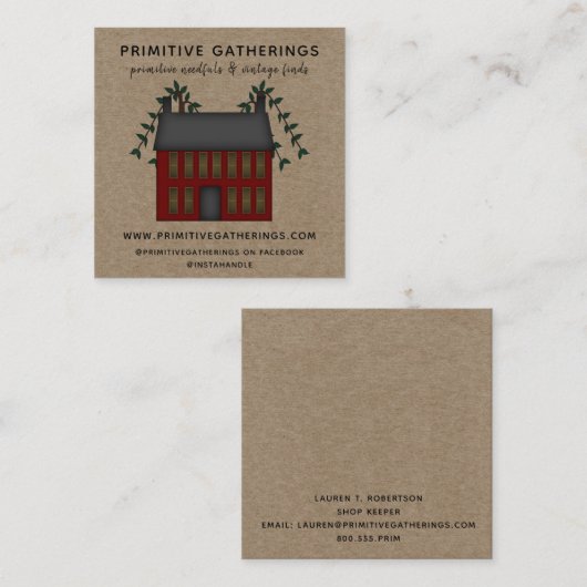 レッド素朴サ初期のルトボックスハウスカントリークラフト スクエア名刺 (正面/裏面)