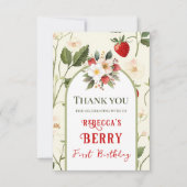 レッド素朴ストロベリーファースト誕生日 サンキューカード (正面)