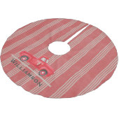 レッド素朴トラックファームハウスチキングストライプ ブラッシュドポリエステルツリースカート (アングル)