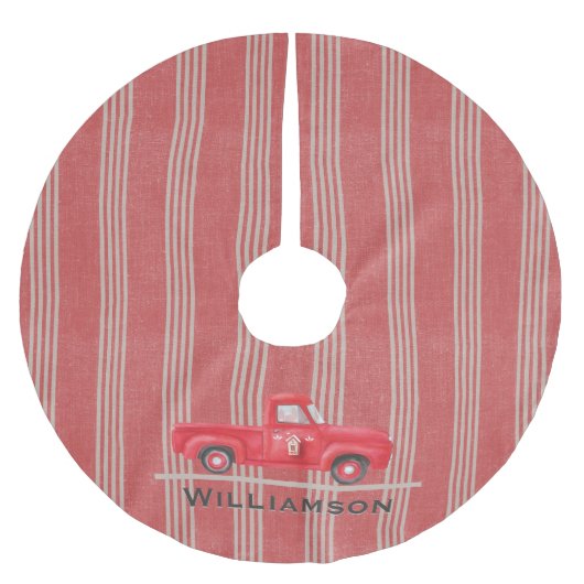 レッド素朴トラックファームハウスチキングストライプ ブラッシュドポリエステルツリースカート (正面)