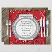 レッド素朴バンダナとバーンウッドリハーサルディナー 招待状 (正面/裏面)