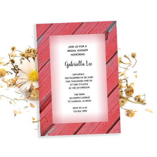 レッド素朴バーンウッドカントリーランチブライダルシャワー 招待状