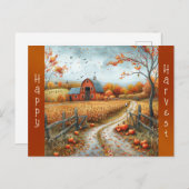 レッド素朴バーンオータムイラストレーション シーズンポストカード (正面/裏面)