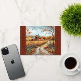 レッド素朴バーンオータムイラストレーション 箔シーズンカード