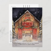 レッド素朴バーンカントリークリスマスパーティー 案内ポストカード (正面/裏面)