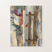 レッド素朴バーン（鳥）ショウジョウコウカンチョウバードファームハウス ジグソーパズル (縦)