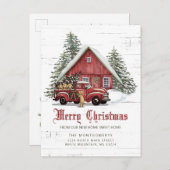 レッド素朴ファームハウス雪だるまクリスマスムービングアンノ 案内ポストカード (正面/裏面)