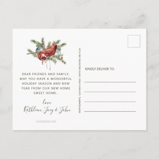 レッド素朴ファームハウス雪だるまクリスマスムービングアンノ 案内ポストカード (裏面)