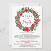 レッド素朴フローラリースコージークリスマスギャザリング 招待状 (正面)